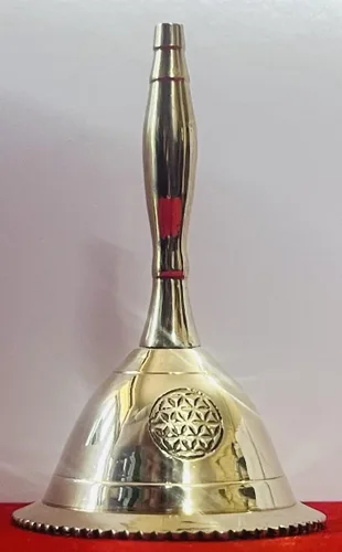 Miniatura 3 de Indian Consigners Campana de mano de latón con sonido fuerte, campanas de altar, péndulo de 3 pulgadas (Flor de la Vida)
