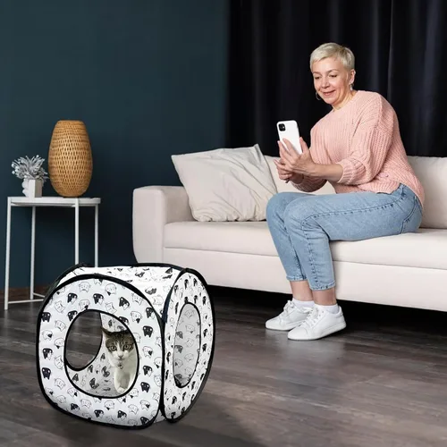 Miniatura 6 de Andiker Tienda para gatos, túnel de gatos con 3 agujeros seguro y fuerte, lindo túnel plegable fácil de transportar para gatos de interior, gatitos