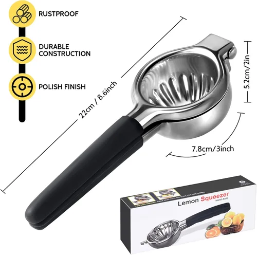 Miniatura 7 de Sopito - Exprimidor de limón de acero inoxidable, resistente con cuenco exprimidor de metal grande para jugos sin semillas, diseño de agarre