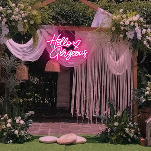 Miniatura 4 de Letrero de neón con texto en inglés "Hello Gorgeous Neon", luces LED de neón rosadas para el hogar, boda, cumpleaños, telón de fondo, fiesta