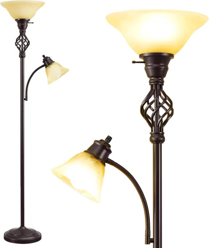 Miniatura 7 de Torchiere - Lámpara de pie para sala de estar, luz LED de lectura de pie para dormitorio con pantalla de vidrio para sala de estar, esquina