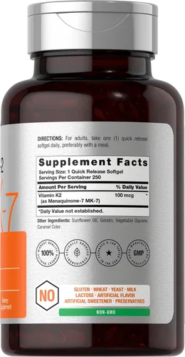 Miniatura 2 de Horbäach Vitamina K2 MK7 100mcg 250 cápsulas blandas Suplemento sin OMG, sin gluten