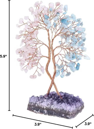 Miniatura 7 de Árbol de cristal doble curativo con base de amatista natural, bonsái de dinero de Feng Shui con energía positiva, decoración del hogar para riqueza