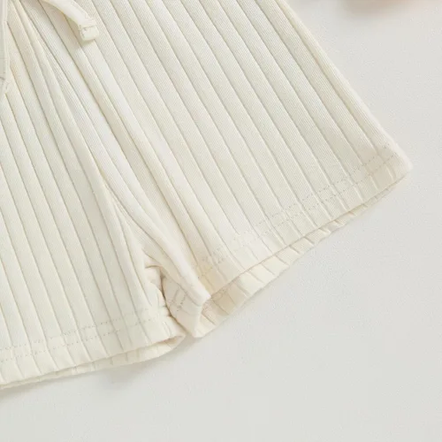 Miniatura 77 de Traje de verano para niña pequeña, de manga corta, acanalado, overol liso, pantalones cortos, ropa para recién nacidos