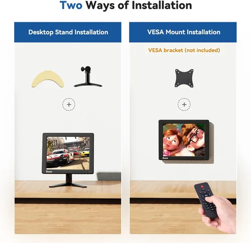 Miniatura 7 de Eyoyo Monitor pequeño de 8 pulgadas, pantalla de cámara de seguridad mini IPS de 1024x768 4:3 con soporte de entrada HDMI VGA AV BNC y control