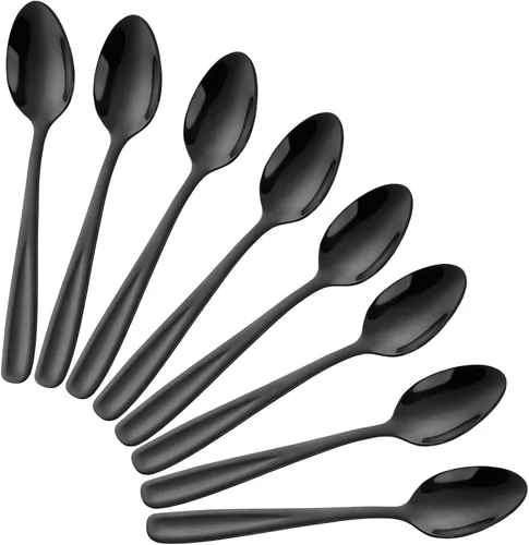 8 Pieces Dessert Spoons Teaspoons Small Coffee Spoons Espresso Spoons, 5.5 Inch (black)