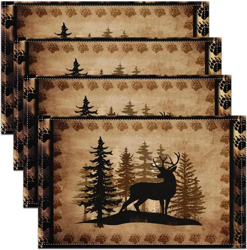 Miniatura 20 de jejeloiu Manteles individuales de mesa con osos para niños, manteles de mesa de animales salvajes de granja, mantel individual rústico de familia