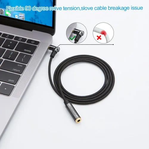 Miniatura 7 de CableCreation Cable de extensión de auriculares de 3.5mm 1.5 pies/0.45 m, cable estéreo de audio de ángulo recto de 3.5mm con cobre plateado