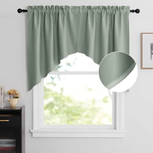 Miniatura 58 de NICETOWN Home Fashion - Cortinas de cocina con bolsillo para poste, cenefa festoneada a medida, cenefa festoneada sólida para ventana de Marrón