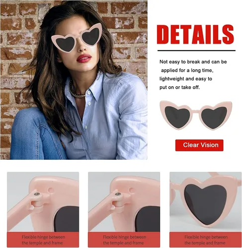 Miniatura 3 de AEAHALY Lentes de sol de corazón blanco, rosa, rojo, negro para mujer, protección UV 400, lentes de sol en forma de corazón, gafas de sol a granel