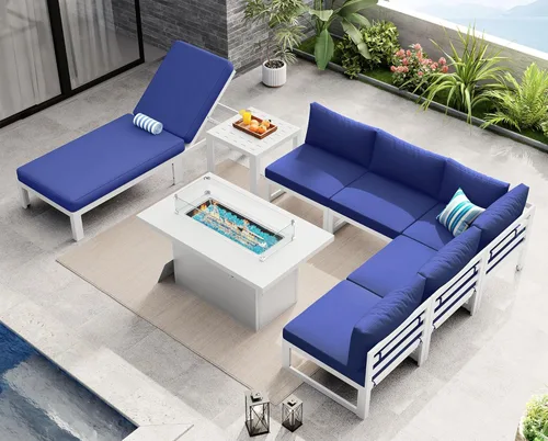 Miniatura 39 de NICESOUL - Juego de 10 muebles de patio extra grandes de aluminio moderno, sofá para exteriores con asiento de 29" de profundidad y ancho, 500 lbs