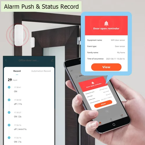 Miniatura 5 de Sensor de puerta WiFi inteligente: sensor de ventana inalámbrico con alerta de notificación de aplicaciones, sensor de contacto abierto de puerta