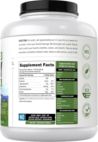 Miniatura 2 de Carlyle Polvo de Proteína de Suero de Vacas Alimentadas a Pasto 5 lb (80 oz) 33 g de Proteína por Porción Sin Sabor Sin Azúcar ni Hormonas