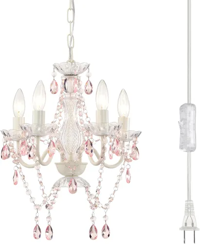 Miniatura 12 de Alighting Candelabros enchufables, lámpara de techo colgante de cristal acrílico pequeño colorido de 4 luces con cable de 20 pies, sin cableado