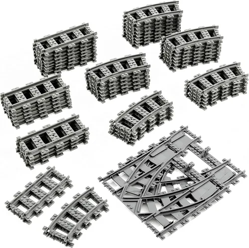 Miniatura 8 de Mannidoo 32 piezas de pistas de tren, pista de ferrocarril clásica con 20 pistas curvas, 10 pistas rectas y 2 pistas de cambio - Compatible