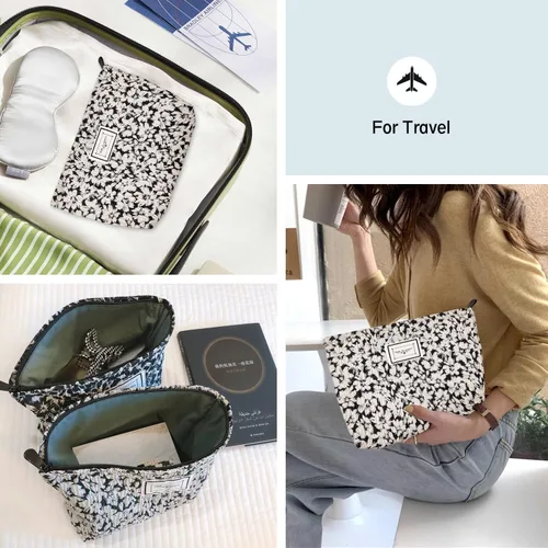 Miniatura 6 de STARDW Bolsas de cosméticos de flores para mujeres y niñas, bolsa de maquillaje de viaje, bolsa de maquillaje de lona de gran capacidad, bolsa