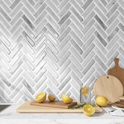 Miniatura 3 de VEELIKE Azulejos de mármol gris para salpicaduras de pared en muro de cocina en muro de espiga para despegar y pegar, impermeables, 6 hojas