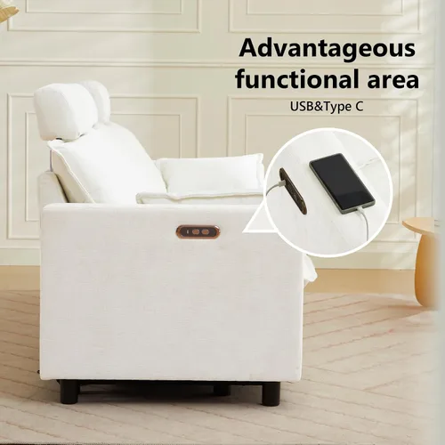 Miniatura 3 de Sofá reclinable eléctrico de gran tamaño, sofá reclinable de chenilla blanco crema con reposacabezas ajustable, almohadas, juego de muebles