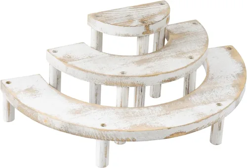 Miniatura 8 de MyGift Soporte elevador de madera de 3 niveles, soporte para cupcakes y organizador de perfumes, estante rústico de exhibición escalonado blanqueado