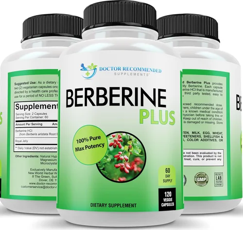DOCTOR RECOMMENDED SUPPLEMENTS Berberine Plus - 120 cápsulas vegetales con jalea real, 0.04 onzas (1200 mg) de berberina por porción