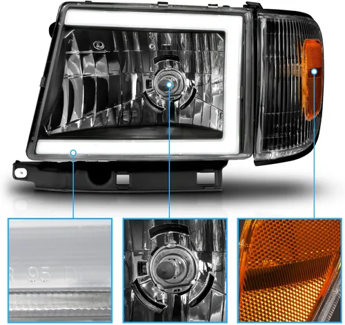 Miniatura 3 de AmeriLite para camioneta Toyota Tacoma 2WD 1997-2000, faros delanteros de tubo LED negros de repuesto + juego de luz de esquina - lado del pasajero
