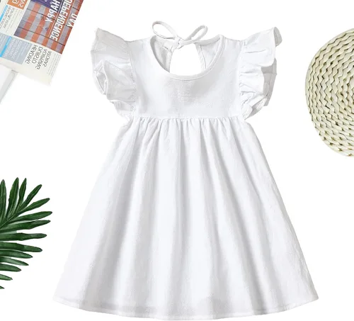 Miniatura 3 de Vestido para niña bebé de verano de algodón y lino con volantes, halter, sin mangas, para niños, vestidos casuales de playa y fiesta, de 1 a 6 años