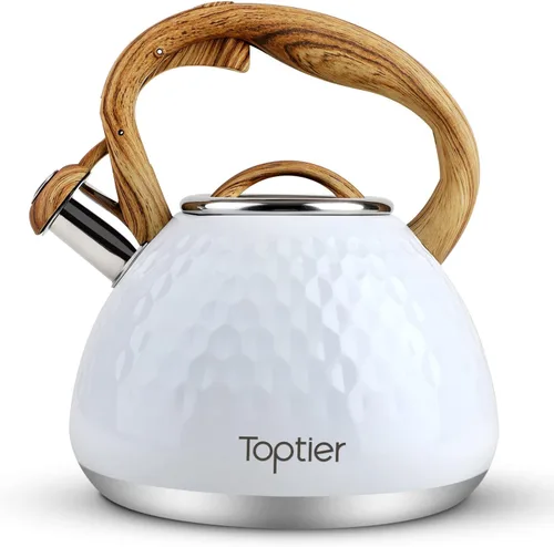 Miniatura 12 de Tetera, Tetera Silbadora Toptier con Mango de Patrón de Madera Silbato Fuerte, Tetera de Acero Inoxidable Grado Alimenticio para Estufas de Negro