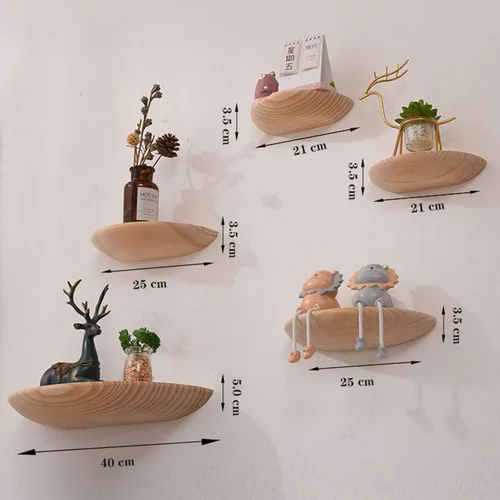 Miniatura 3 de Estantes flotantes montados en la pared, estantes de almacenamiento de pared de madera maciza, estante flotante semicírculo, para dormitorio, sala