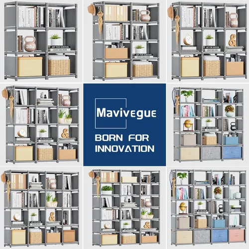 Miniatura 7 de Mavivegue - Estante organizador de almacenamiento de 12 cubos, estante de bricolaje para libros, estantes organizadores de almacenamiento de Gris