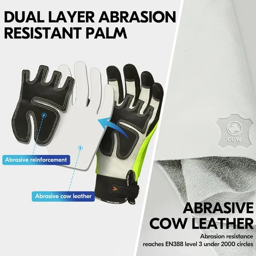 Miniatura 4 de Vgo... Guantes de motosierra, protección de sierra de 12 capas en la parte trasera izquierda/ambas manos, guantes de cuero de vaca, pantalla táctil