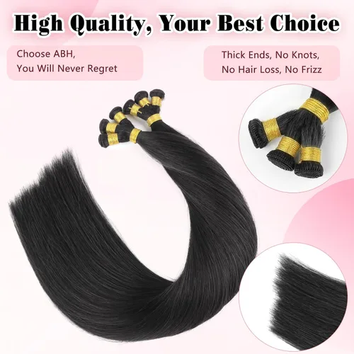 Miniatura 3 de ABH AMAZINGBEAUTY HAIR Extensiones de cabello humano Remy real para coser, atadas a mano, color negro azabache de 18 pulgadas, para mujer, 1.76 onzas