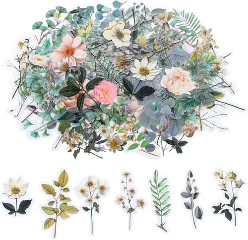 Miniatura 12 de 160 piezas de calcomanías de flores naturales para álbumes de recortes, calcomanías autoadhesivas para álbumes de recortes, suministros para diario