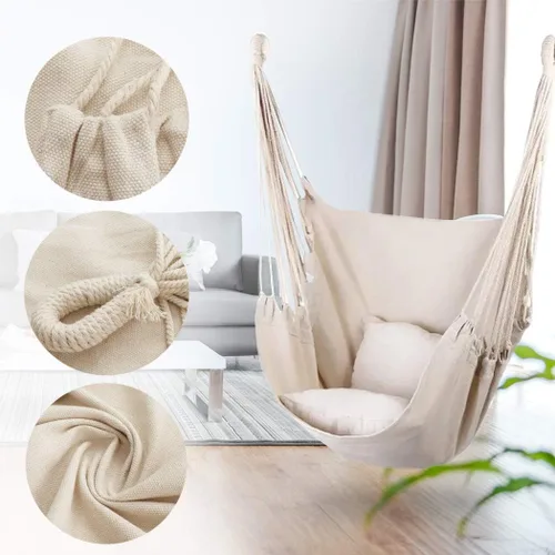 Miniatura 2 de Silla hamaca colgante de cuerda para interiores y exteriores, columpio de hamaca de tejido de algodón resistente, máximo 300 libras