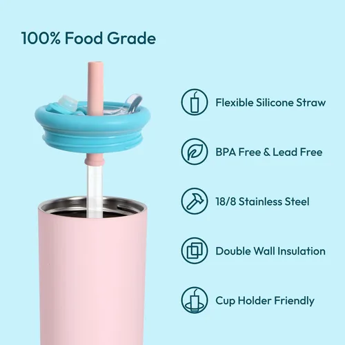 Miniatura 2 de Vaso de caramelo, botella de agua aislada de acero inoxidable de 25 onzas, tapa 2 en 1 con popote flexible, sin BPA, apto para vasos, apto