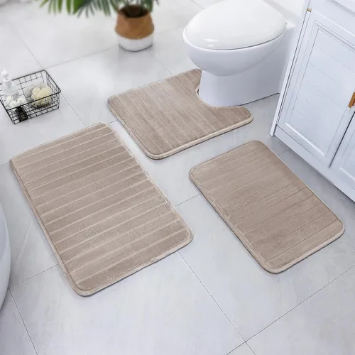 Miniatura 31 de SWEMSTAR Alfombra de baño de espuma viscoelástica con alfombra de inodoro, tapete de baño absorbente de agua para suelo de baño, antideslizante