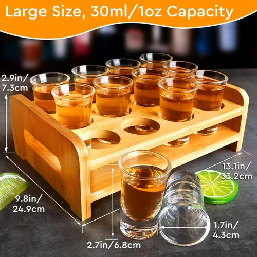 Miniatura 2 de Juego de 12 bandejas para servir vasos de chupito de 1 onza/1.0 fl oz, base gruesa con soporte organizador para fiesta de tequila, club, bar, hogar