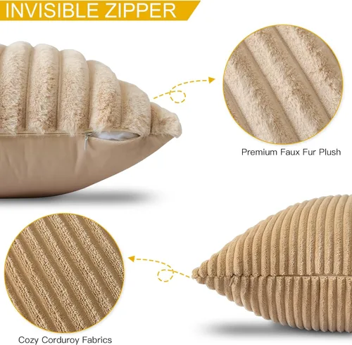 Miniatura 6 de OTOSTAR Paquete de 4 fundas de almohada decorativas de pana suave de piel sintética de felpa de 18 x 18 pulgadas, fundas de cojín mullidas a rayas