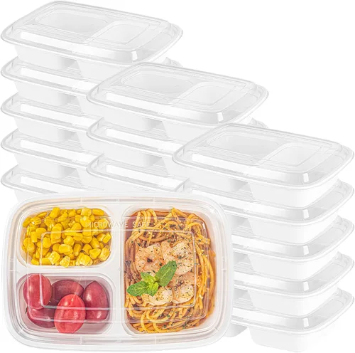 Miniatura 20 de Asporto - Cajas para llevar con compartimentos de 32 onzas, 50 recipientes para preparar comidas para microondas, 2 compartimentos, con tapas