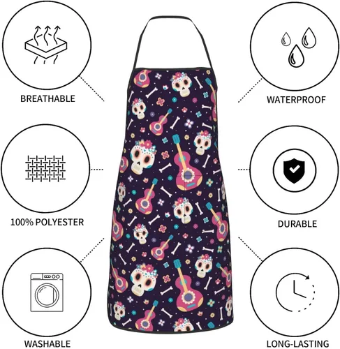Miniatura 6 de Delantal de calavera de azúcar, delantales de cocina para hombres y mujeres, delantal de cocina, delantal de chef, delantales de jardín ajustables