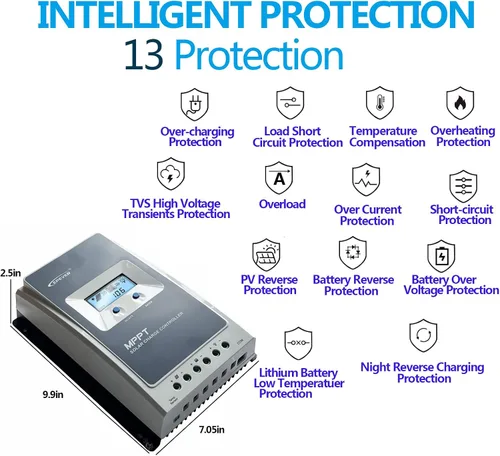 Miniatura 6 de EPEVER 40A 12/24V Auto Identificar MPPT Controlador de carga solar con control remoto de pantalla LCD Parámetros ajustables y sensor de temperatura