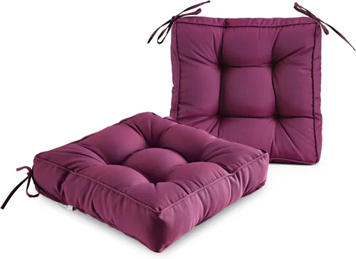 Miniatura 19 de ARTPLAN Cojín de asiento para exteriores, cojín cuadrado grueso para silla de mimbre de patio con lazo, juego de 2, 19 x 19 x 5 pulgadas, beige