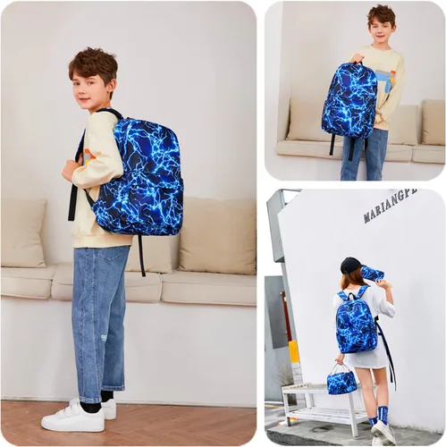Miniatura 7 de Mochila escolar para niños de mezhsa, para primaria y secundaria, tipo rayo, para portátil, adolescente, impermeable, ligera, 43 cm, 1-azul