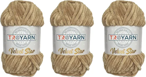 Miniatura 24 de Troyarn Velvet Star (Paquete de 3 Madejas) - Ovillo de felpilla con purpurina plateada para manta de bebé, hilo amigurumi, para ganchillo y tejer