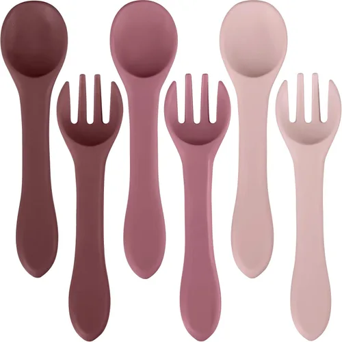 Miniatura 13 de Nuenen Juego de 6 tenedores y cucharas de silicona para bebés, suministros de autoalimentación para primera etapa, mini utensilios para niños