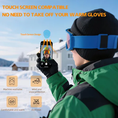Miniatura 5 de Guantes de invierno para hombres y mujeres, guantes cálidos con pantalla táctil, adecuados para esquí, conducción, ciclismo, senderismo, clima frío