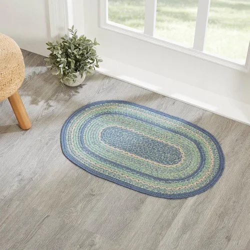 Miniatura 15 de VHC Brands Jolie Farmhouse - Alfombra decorativa de 19.5 x 36 pulgadas, textura azul de yute a rayas, medio círculo, decoración para el suelo