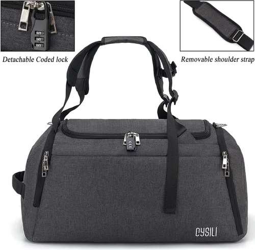 Miniatura 4 de Bolsa de lona deportiva con compartimento para zapatos y bolsillo húmedo, bolsa de gimnasio impermeable de 42L para hombres y mujeres, bolsa