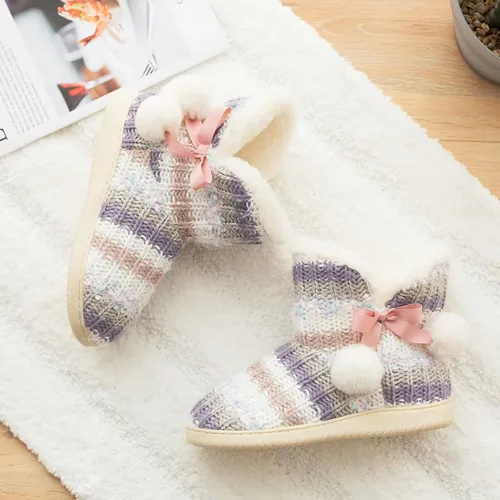 Miniatura 5 de Botas tipo pantufla para mujer, forro de felpa de punto, zapatos de casa de invierno, espuma viscoelástica
