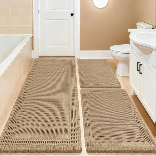 Miniatura 48 de Tapete de baño con diseño de gofre, moderno, bohemio, absorbente, antideslizante, ultrasuave, lavable a máquina, con letra de baño, dormitorio