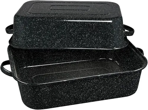 Columbian Home Products 0511-3, rustidora rectangular negra con tapa (21 pulgadas), Negro (Black Speckle)